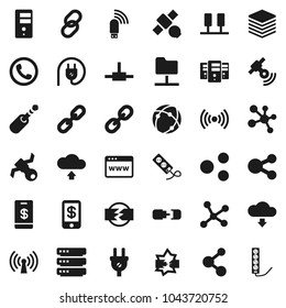 Flat vector icon set - molecule vector, satellite, satellitie, link, jack, connect, connection, network, server, disconnection, folder, big data, browser, usb modem, share, cloud upload, download