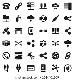 Flat vector icon set - molecule vector, satellite, satellitie, social media, link, rca, jack, connection, server, disconnection, network folder, cloud exchange, big data, browser, hub, usb modem