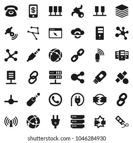 Flat vector icon set - molecule vector, satellite, satellitie, link, jack, connect, connection, network, server, disconnection, cloud exchange, big data, browser, usb modem, share, chain, document