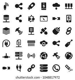Flat vector icon set - molecule vector, satellite, satellitie, social media, link, rca, jack, connect, connection, server, disconnection, network, cloud exchange, big data, browser, hub, usb modem