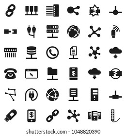 Flat vector icon set - molecule vector, social media, rca, connect, connection, network, server, disconnection, folder, browser, hub, usb modem, cloud upload, download, chain, document, phone