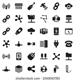Flat vector icon set - molecule vector, satellitie, social media, link, rca, jack, connect, network, server, disconnection, folder, cloud exchange, big data, browser, hub, usb modem, share, download