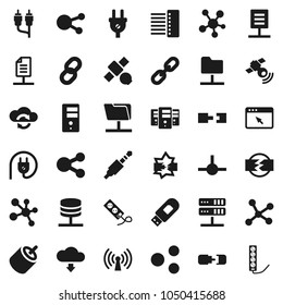 Flat vector icon set - molecule vector, satellite, satellitie, social media, rca, jack, connect, network, disconnection, folder, server, cloud exchange, browser, hub, usb modem, share, download