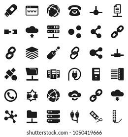 Flat vector icon set - molecule vector, satellite, link, rca, jack, connect, connection, disconnection, network folder, server, cloud exchange, big data, browser, hub, usb modem, share, upload