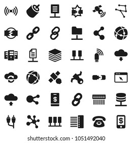 Flat vector icon set - molecule vector, satellite, satellitie, social media, link, rca, connection, network, server, disconnection, folder, cloud exchange, big data, browser, hub, usb modem, upload
