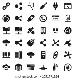 Flat vector icon set - molecule vector, satellite, social media, link, rca, jack, connect, connection, network, server, folder, cloud exchange, big data, browser, hub, usb modem, share, upload