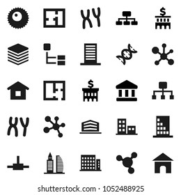 Flat vector icon set - molecule vector, bank, building, hierarchy, dna, chromosomes, ovule, connect, big data, plan, apartments, office, home