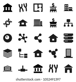 Flat vector icon set - molecule vector, bank, building, dna, chromosomes, ovule, connect, big data, hierarchy, plan, apartments, office, home