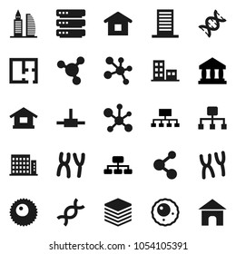 Flat vector icon set - molecule vector, bank, hierarchy, dna, chromosomes, ovule, connect, big data, plan, apartments, office building, home