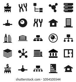 Flat vector icon set - molecule vector, bank, building, hierarchy, chromosomes, ovule, connect, big data, plan, apartments, office, home