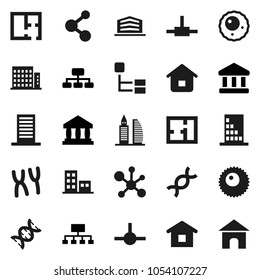 Flat vector icon set - molecule vector, bank, hierarchy, dna, chromosomes, ovule, connect, plan, apartments, office building, home