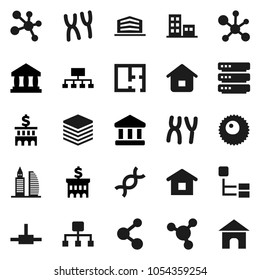 Flat vector icon set - molecule vector, bank, building, hierarchy, dna, chromosomes, ovule, connect, big data, plan, apartments, office, home
