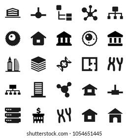 Flat vector icon set - molecule vector, bank, building, hierarchy, dna, chromosomes, ovule, connect, big data, plan, office, home