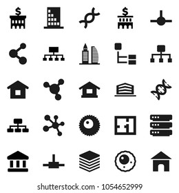 Flat vector icon set - molecule vector, bank, building, hierarchy, dna, ovule, connect, big data, plan, office, home