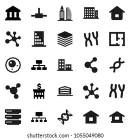 Flat vector icon set - molecule vector, bank, building, hierarchy, dna, chromosomes, ovule, connect, big data, plan, apartments, office, home