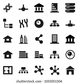 Flat vector icon set - molecule vector, bank, hierarchy, dna, chromosomes, ovule, connect, big data, plan, apartments, office building, home