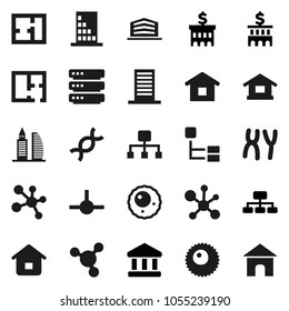 Flat vector icon set - molecule vector, bank, building, hierarchy, dna, chromosomes, ovule, connect, big data, plan, office, home