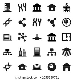 Flat vector icon set - molecule vector, bank, building, hierarchy, dna, chromosomes, ovule, connect, big data, plan, apartments, office, home