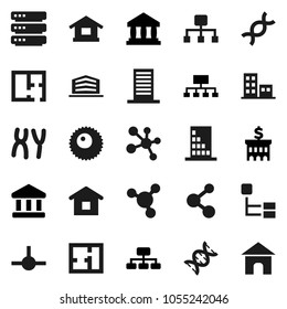 Flat vector icon set - molecule vector, bank, building, hierarchy, dna, chromosomes, ovule, connect, big data, plan, apartments, office, home