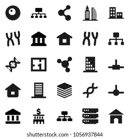 Flat vector icon set - molecule vector, bank, building, hierarchy, dna, chromosomes, ovule, connect, big data, plan, apartments, office, home