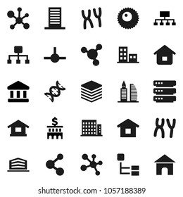 Flat vector icon set - molecule vector, bank, building, hierarchy, dna, chromosomes, ovule, connect, big data, apartments, office, home