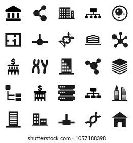 Flat vector icon set - molecule vector, bank, building, hierarchy, dna, chromosomes, ovule, connect, big data, plan, apartments, office, home