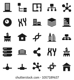 Flat vector icon set - molecule vector, bank building, hierarchy, dna, chromosomes, ovule, connect, big data, plan, apartments, office, home