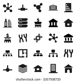 Flat vector icon set - molecule vector, bank, building, hierarchy, dna, chromosomes, connect, big data, plan, office, home