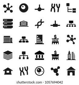 Flat vector icon set - molecule vector, bank, building, hierarchy, dna, chromosomes, ovule, connect, big data, apartments, office, home