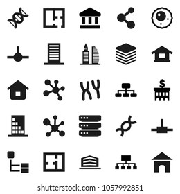 Flat vector icon set - molecule vector, bank, building, hierarchy, dna, chromosomes, ovule, connect, big data, plan, office, home