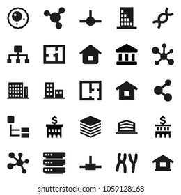 Flat vector icon set - molecule vector, bank, building, dna, chromosomes, ovule, connect, big data, hierarchy, plan, apartments, office, home