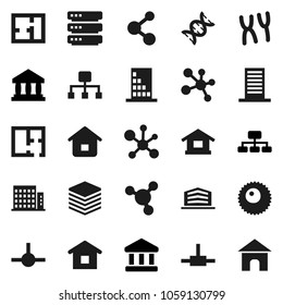 Flat vector icon set - molecule vector, bank, hierarchy, dna, chromosomes, ovule, connect, big data, plan, apartments, office building, home