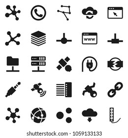 Flat vector icon set - molecule vector, satellite, satellitie, social media, link, jack, connect, connection, network, folder, server, cloud exchange, big data, browser, hub, share, download, phone