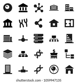 Flat vector icon set - molecule vector, bank, building, hierarchy, dna, chromosomes, ovule, connect, big data, plan, apartments, office, home