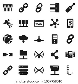 Flat vector icon set - molecule vector, satellitie, social media, link, jack, connect, connection, server, network folder, big data, browser, hub, cloud download, chain, wireless, tap pay