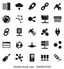 Flat vector icon set - molecule vector, satellite, satellitie, social media, link, jack, connect, connection, network, server, disconnection, folder, browser, hub, usb modem, share, cloud upload