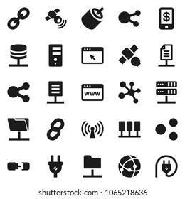 Flat vector icon set - molecule vector, satellite, satellitie, social media, link, rca, connection, server, network folder, browser, share, chain, document, wireless, tap pay, power plug