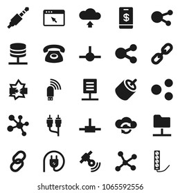 Flat vector icon set - molecule vector, satellitie, social media, link, rca, jack, connect, network, disconnection, folder, server, cloud exchange, browser, usb modem, share, upload, chain, document