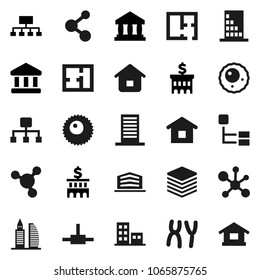 Flat vector icon set - molecule vector, bank, building, hierarchy, chromosomes, ovule, connect, big data, plan, apartments, office, home