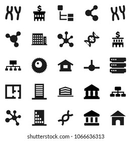 Flat vector icon set - molecule vector, bank, building, hierarchy, dna, chromosomes, ovule, connect, big data, plan, apartments, office, home