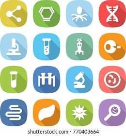 flat vector icon set - molecule vector, hex, virus, dna, microscope, vial, modify, artificial insemination, test, microbe, intestines, liver, viruses