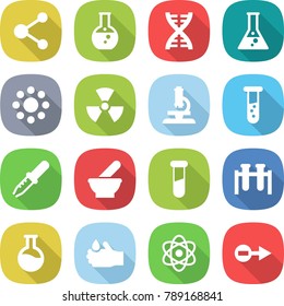 flat vector icon set - molecule vector, round flask, dna, around, nuclear, microscope, vial, pipette, mortar, test, acid, atom, electron