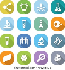flat vector icon set - molecule vector, hex, virus, flask, microscope, vial, dna modify, artificial insemination, test, chromosomes, liver, viruses, microbe