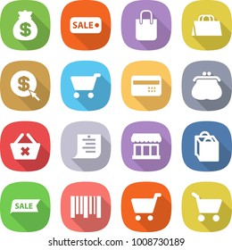 flat vector icon set - money bag vector, sale, shopping, dollar arrow, cart, credit card, purse, delete, list, market, bar code