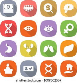 flat vector icon set - money vector, team, dollar arrow, brain, dna, eye, female sign, stomach, kidneys, lungs, liver, hospital recieption, check in, housing