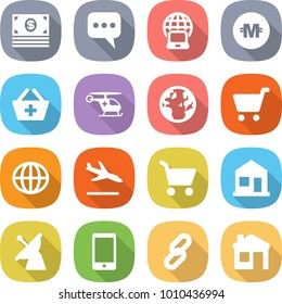 flat vector icon set - money vector, message, notebook globe, crypto currency, add to basket, ambulance helicopter, cart, arrival, home, satellite antenna, phone, link, house