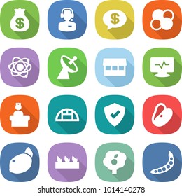 flat vector icon set - money bag vector, call center, message, atom core, satellite antenna, market, monitor pulse, hospital recieption, greenhouse, protected, beans, lemon, seedling, garden, peas