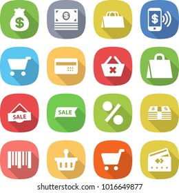 flat vector icon set - money bag vector, shopping, phone pay, cart, credit card, delete, sale, percent, bar code, basket