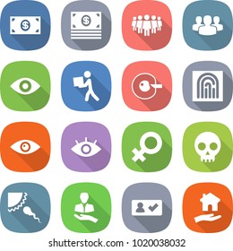 flat vector icon set - money vector, team, group, eye, courier, cell corection, fingerprint, female sign, skull, sperm, client, check in, housing