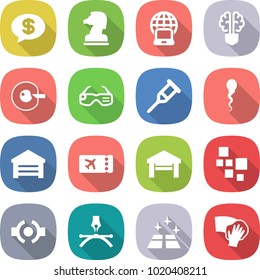 flat vector icon set - money message vector, chess horse, notebook globe, bulb brain, cell correction, smart glasses, crutch, sperm, garage, ticket, blocks, connect, drawing pen, clean floor, wiping